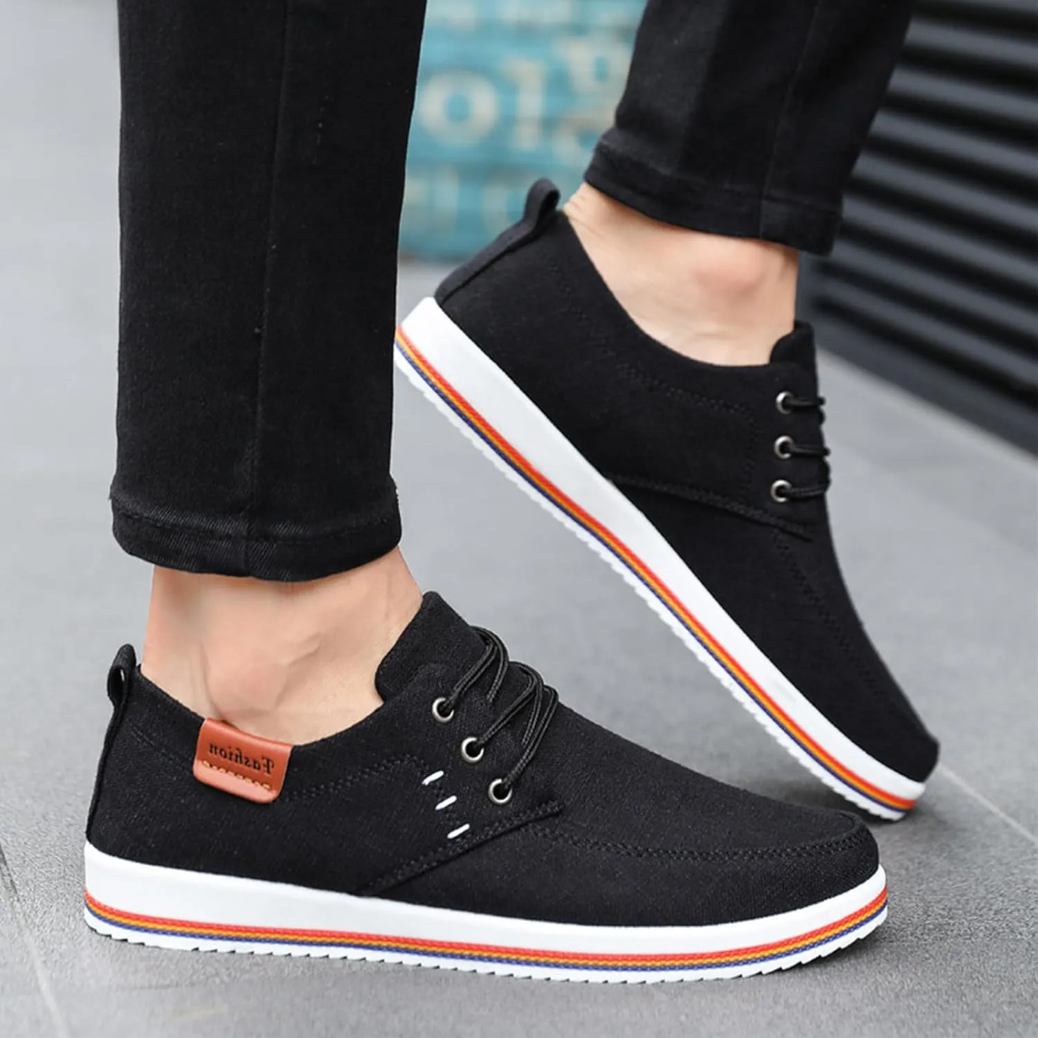 Men's Lightweight Canvas Casual Dress Shoes,Trendy Comfort Breathable Lace-up Non-Slip Business Oxford Sneakers