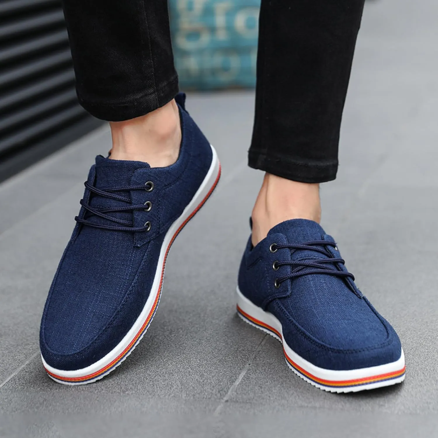 Men's Lightweight Canvas Casual Dress Shoes,Trendy Comfort Breathable Lace-up Non-Slip Business Oxford Sneakers