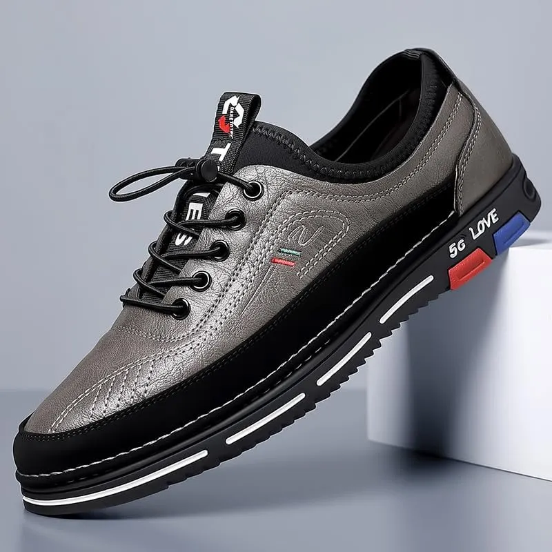 Men's No Tie PU Leather Sneakers - Casual Walking Shoes - Comfortable and Easily Wiped Clean