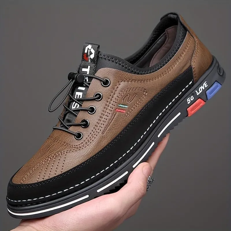 Men's No Tie PU Leather Sneakers - Casual Walking Shoes - Comfortable and Easily Wiped Clean