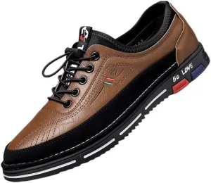 Men's No Tie PU Leather Sneakers - Casual Walking Shoes - Comfortable and Easily Wiped Clean