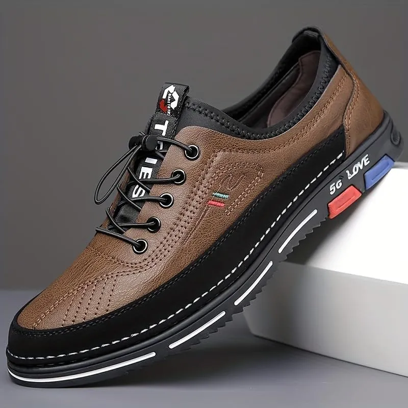 Men's No Tie PU Leather Sneakers - Casual Walking Shoes - Comfortable and Easily Wiped Clean