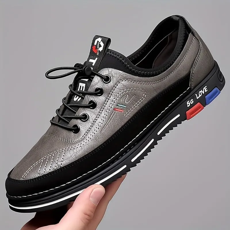Men's No Tie PU Leather Sneakers - Casual Walking Shoes - Comfortable and Easily Wiped Clean