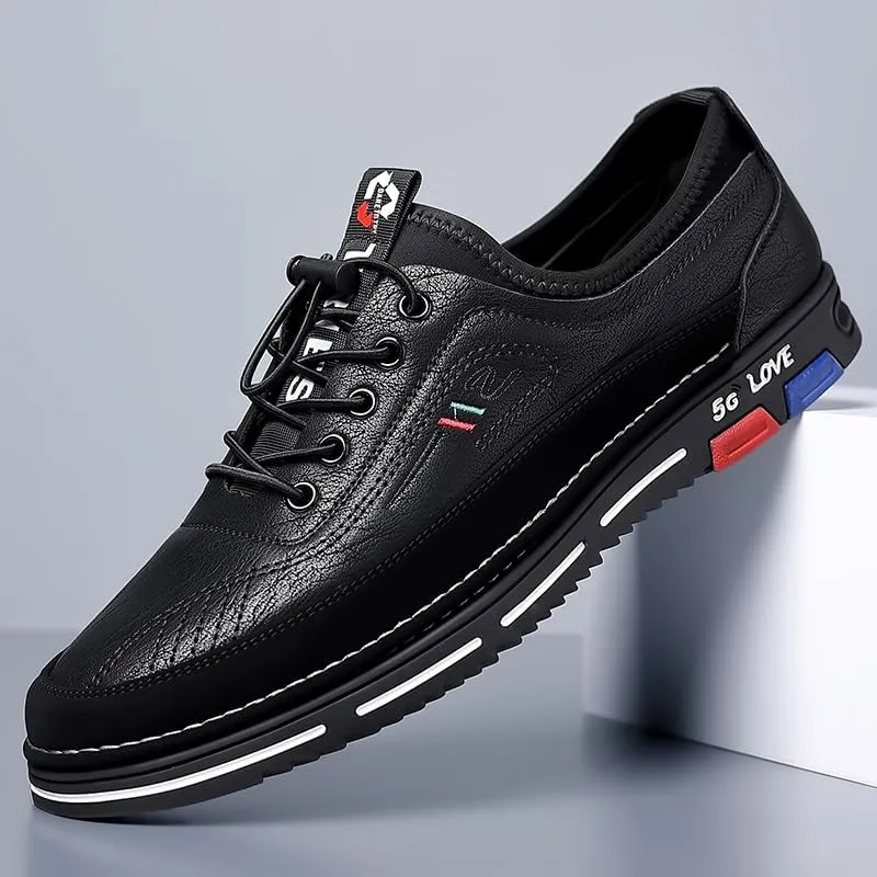 Men's No Tie PU Leather Sneakers - Casual Walking Shoes - Comfortable and Easily Wiped Clean