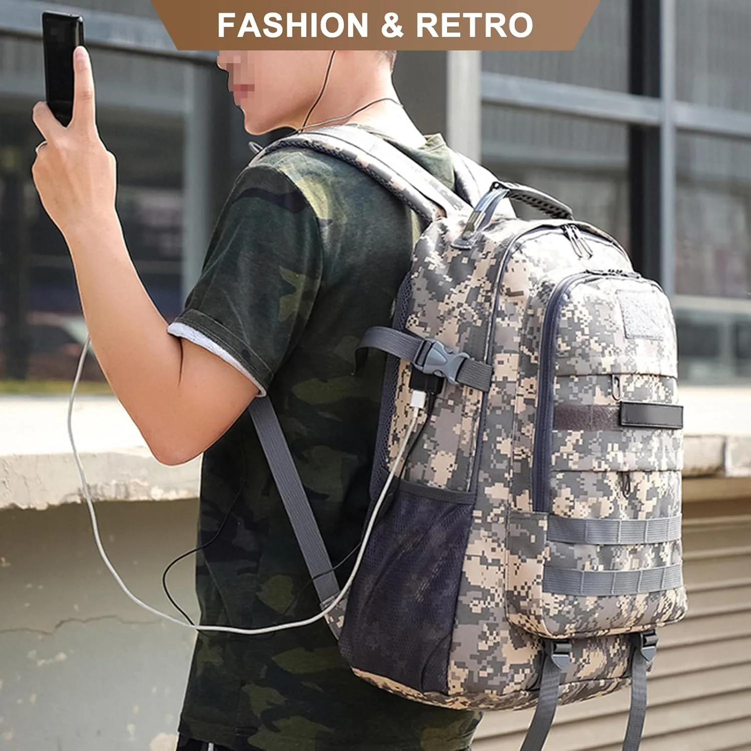 Men's Oxford Cloth Tactical Backpack 40L Outdoor Camping Rucksack Large Capacity Hiking Travel Daypack (B/Multicolor)