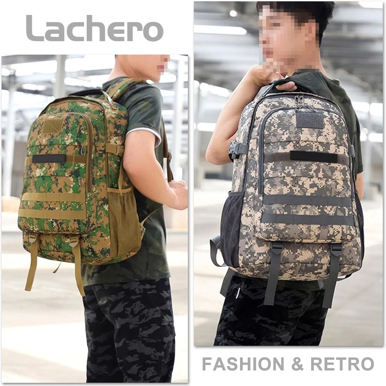 Men's Oxford Cloth Tactical Backpack 40L Outdoor Camping Rucksack Large Capacity Hiking Travel Daypack (B/Multicolor)