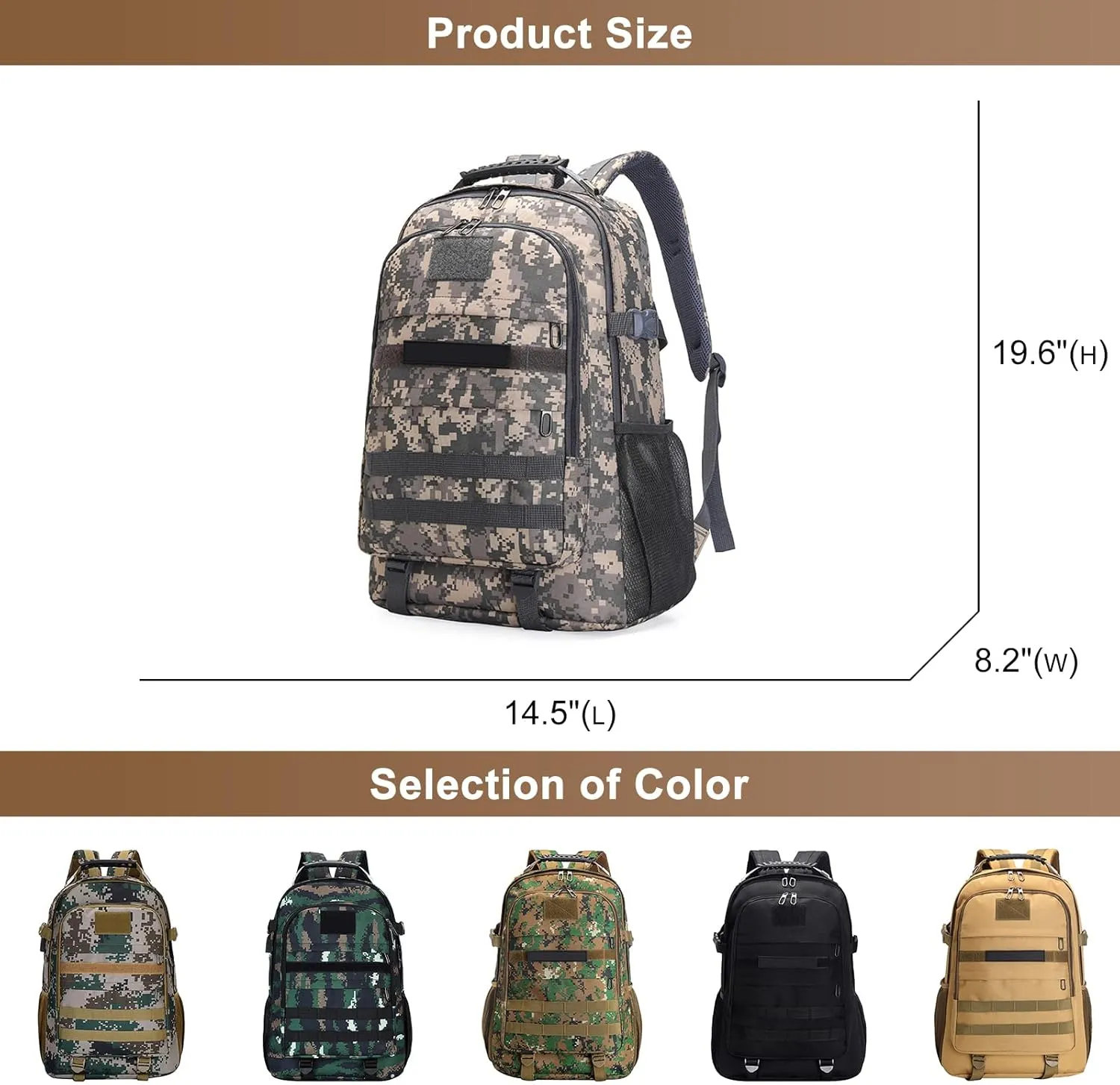 Men's Oxford Cloth Tactical Backpack 40L Outdoor Camping Rucksack Large Capacity Hiking Travel Daypack (B/Multicolor)