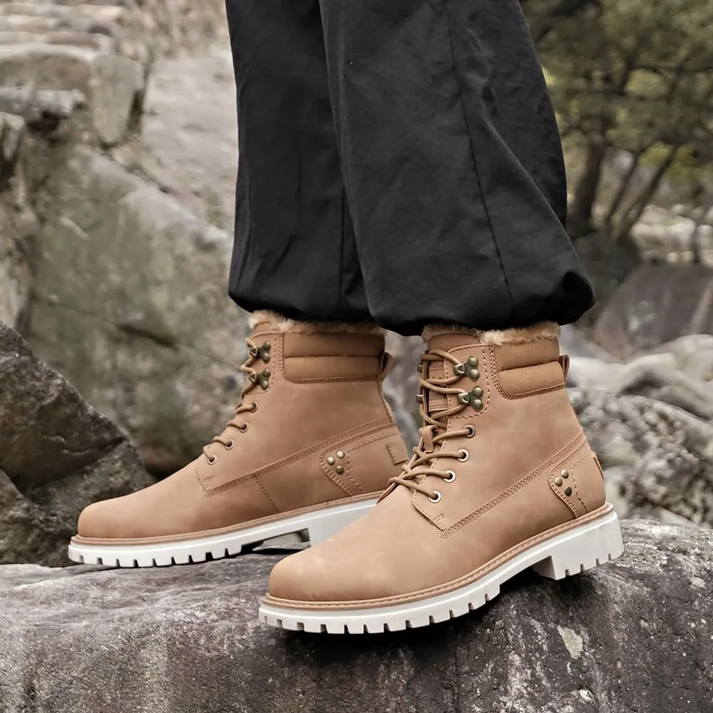 Mens Snow Boots Fur Lined Hiking Boots Waterproof Anti-Slip Outdoor Climbing Shoes