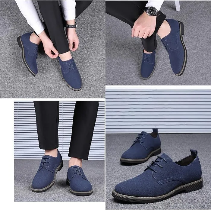 Men's Suede Dress Oxfords Shoes Fashion Round-Toe Lace up Low Top Nubuck Leather Casual Shoes Classic Business Formal Derby Shoe