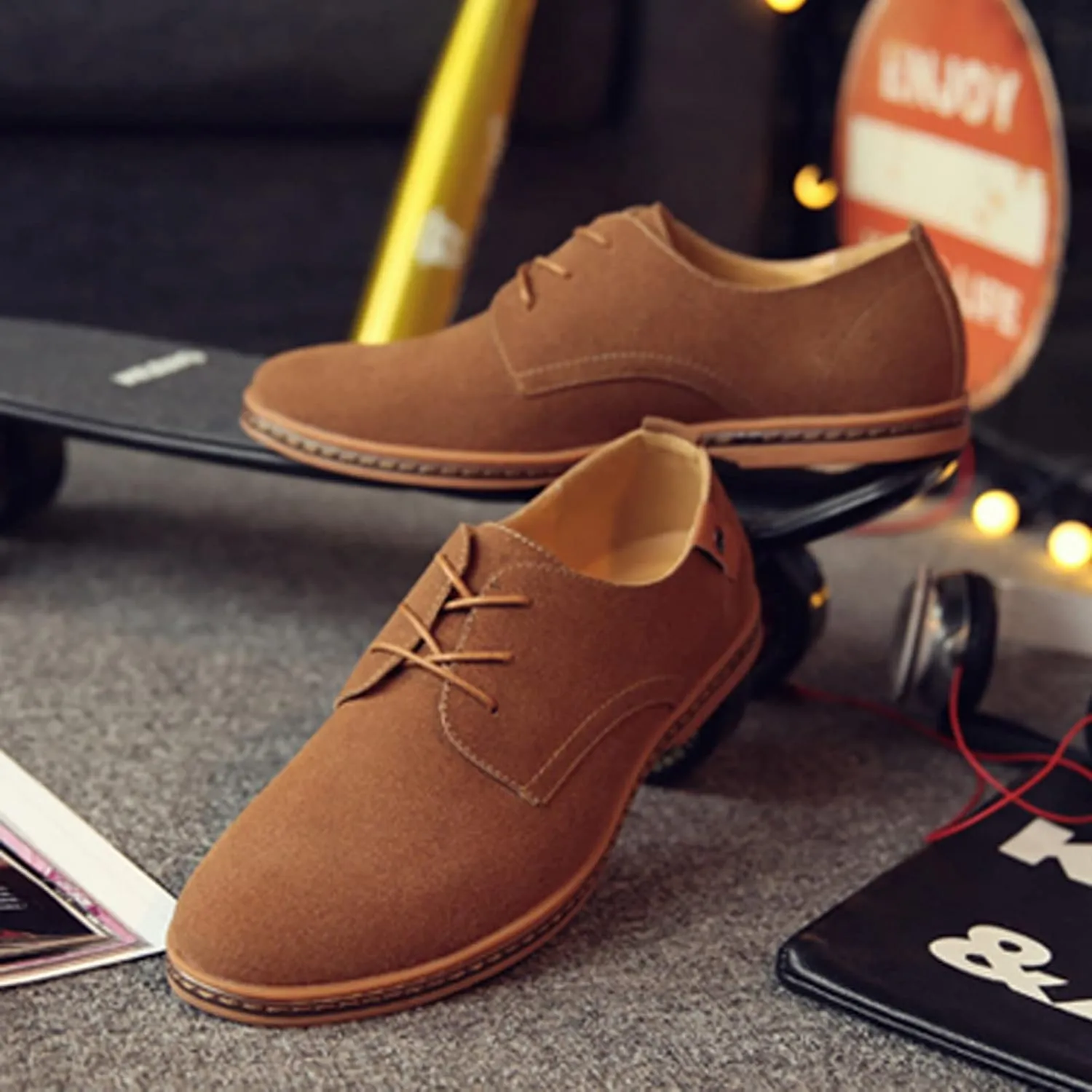 Men's Suede Lace Up Oxfords Orthopedic Leather Shoes,Dress Business Casual Shoes Luxury Work Office Soft Sole Derby Shoes