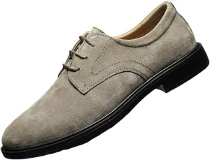 Men's Suede Low Heel Lace-Up Classic Oxford Shoes Retro Round Toe Comfortable Non-Slip Business Work Driving Formal Derby Shoes