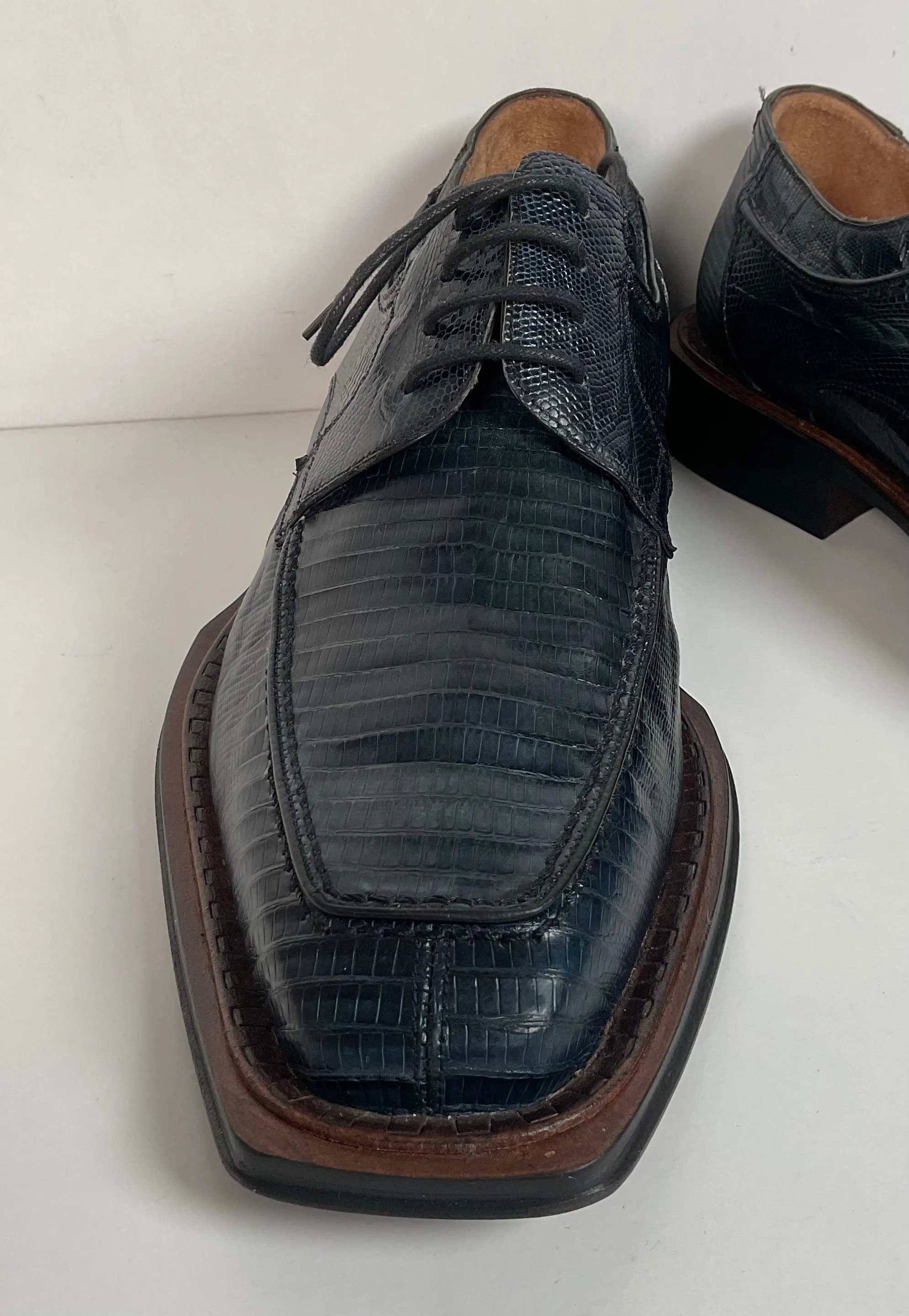 Mezlan Platinum Lizard Derby Loafers 9 M Dark Blue
