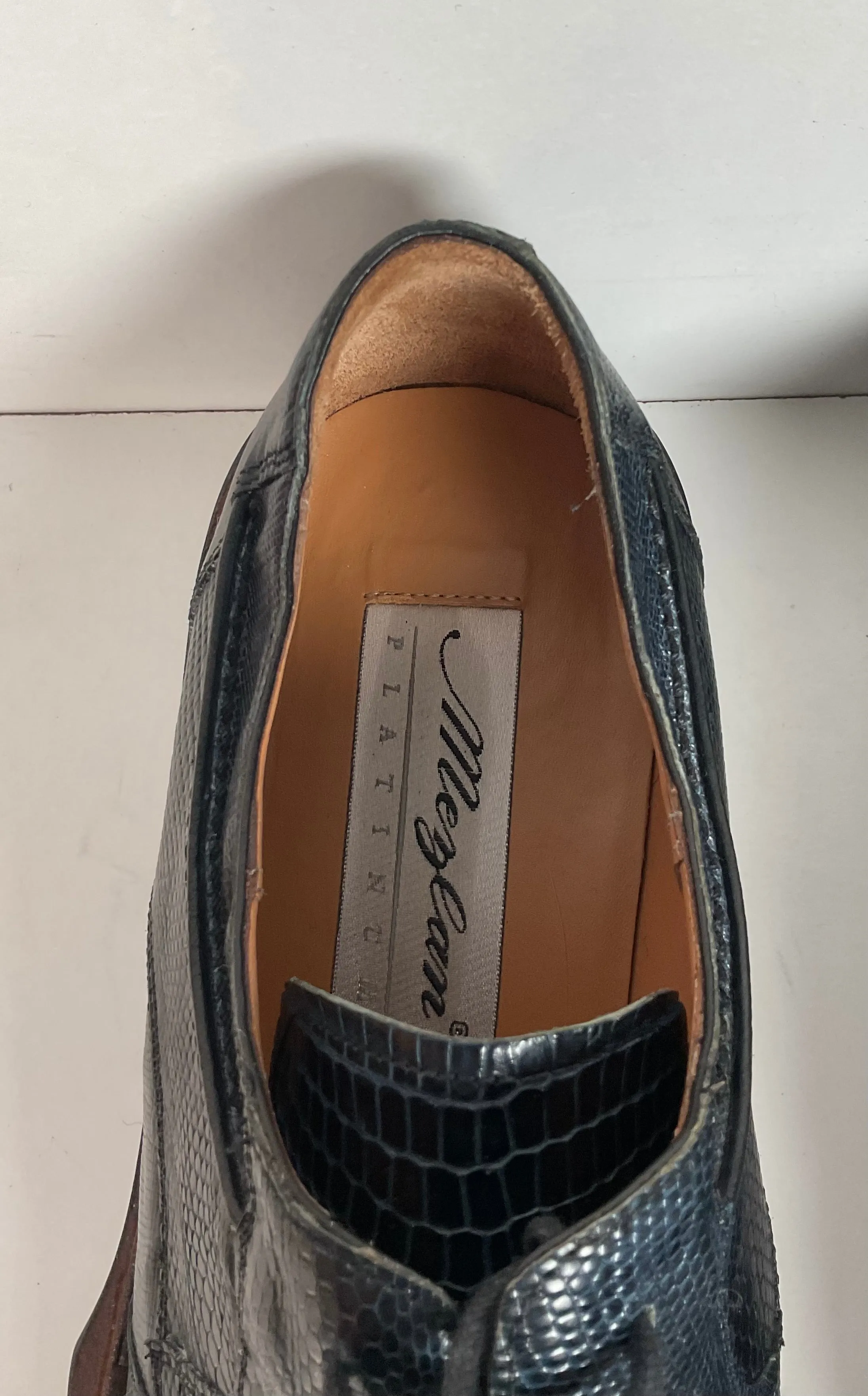 Mezlan Platinum Lizard Derby Loafers 9 M Dark Blue