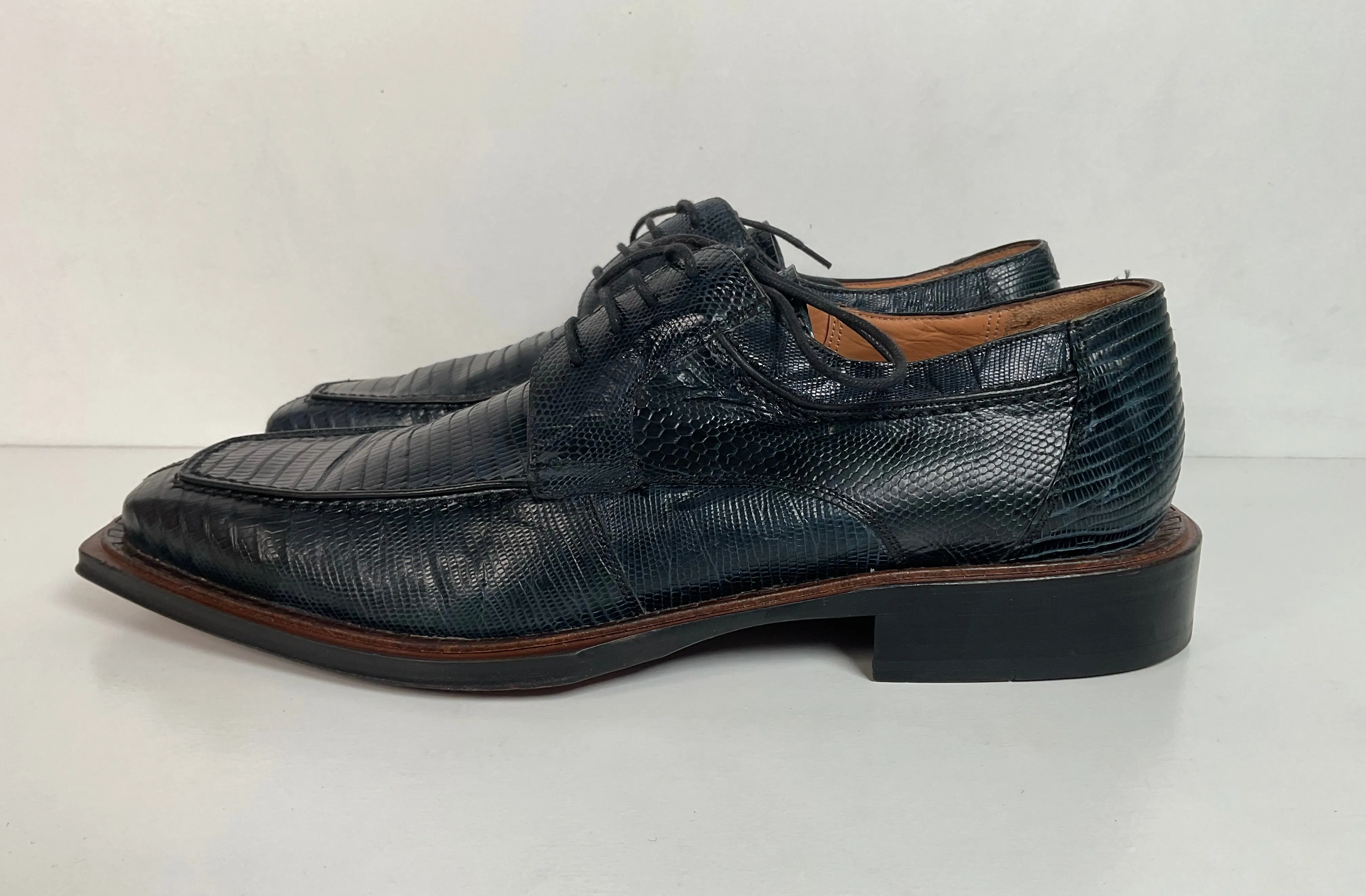 Mezlan Platinum Lizard Derby Loafers 9 M Dark Blue