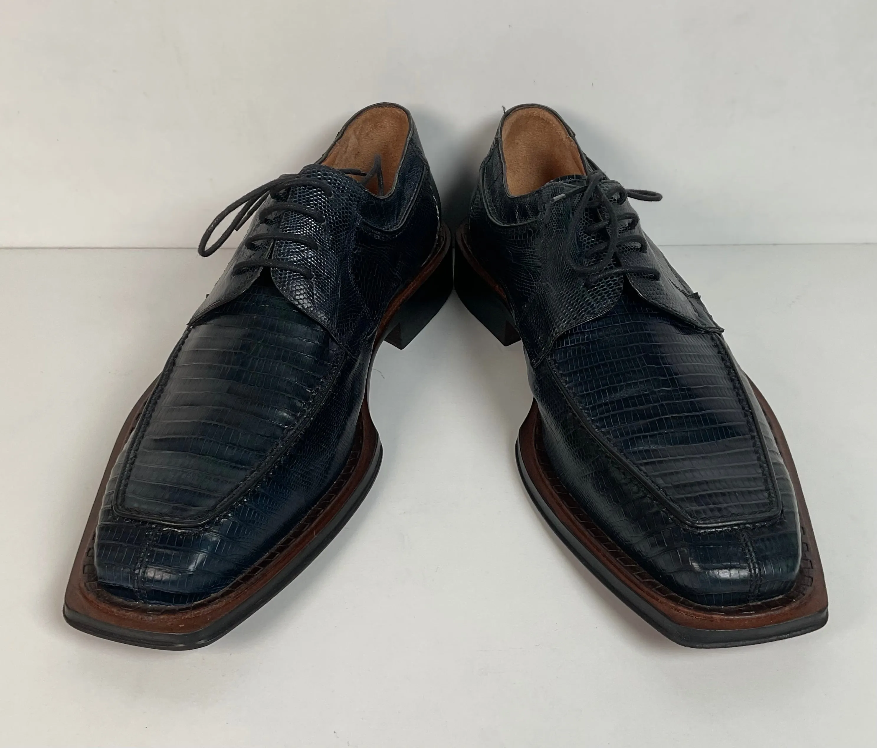 Mezlan Platinum Lizard Derby Loafers 9 M Dark Blue