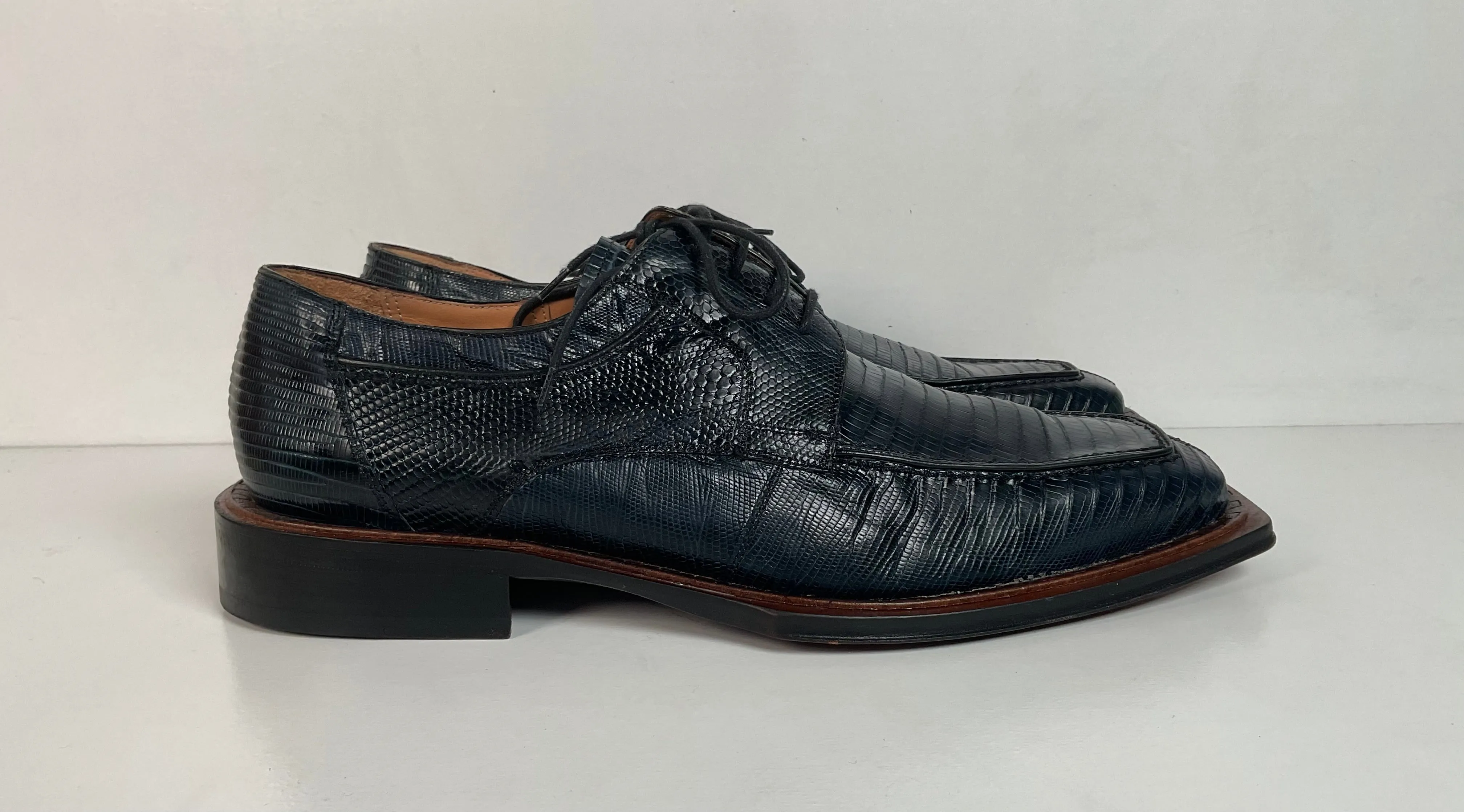 Mezlan Platinum Lizard Derby Loafers 9 M Dark Blue