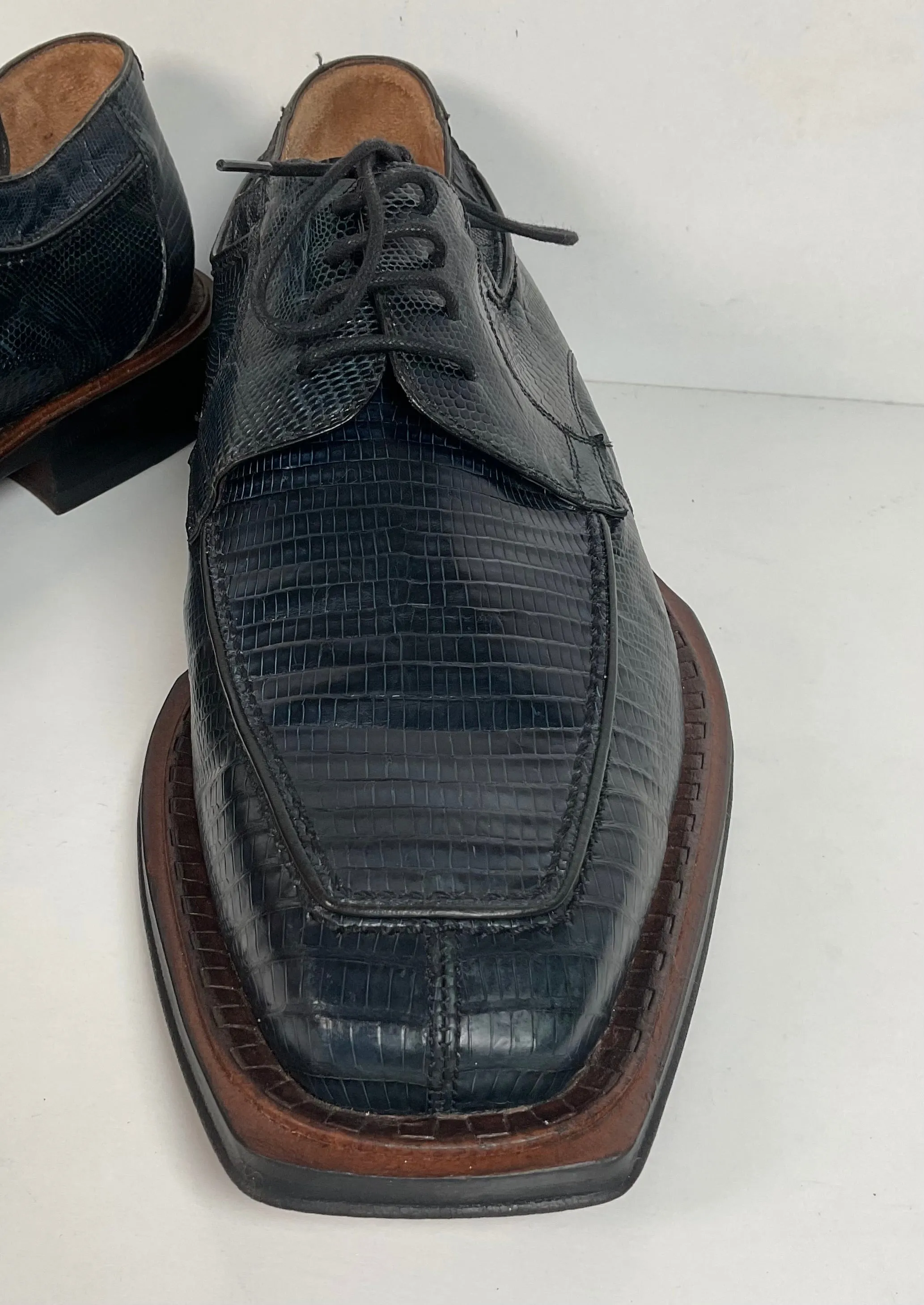 Mezlan Platinum Lizard Derby Loafers 9 M Dark Blue