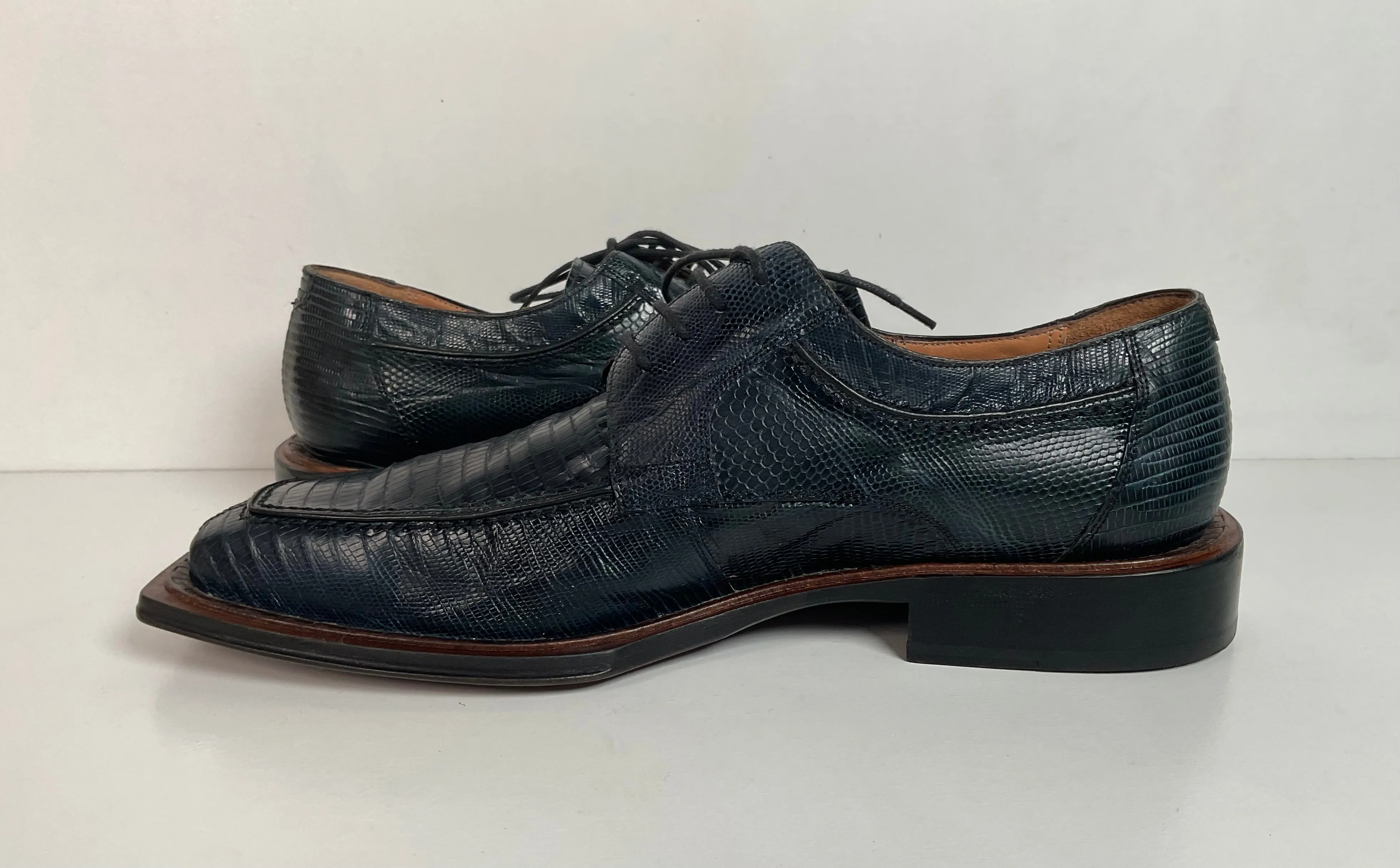 Mezlan Platinum Lizard Derby Loafers 9 M Dark Blue