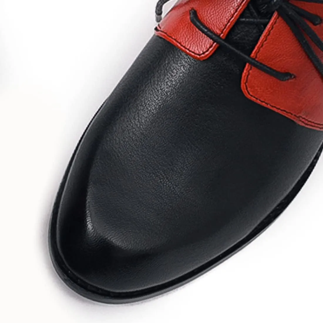 Mona flying Women's Handmade Two Tone Dress Oxfords Derby Comfy Lace up Leather Shoes for Ladies
