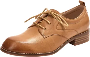 Mona flying Women's Handmade Two Tone Dress Oxfords Saddle Derby Comfy Lace up Leather Shoes for Ladies