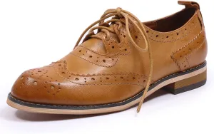 Mona flying Women's Handmade Wingtip Oxfords Comfy Lace up Brogue Leather Shoes for Ladies