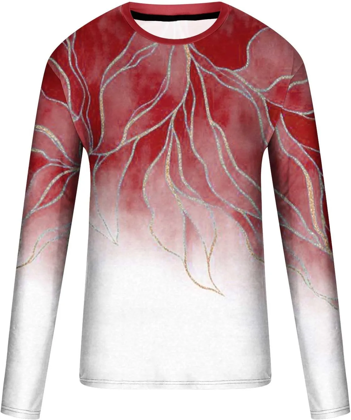 Muscularfit Long Sleeve Tee Shirts for Men Graphic Marble Print Casual Pullover Big and Tall Crewneck Sweatshirts Sports Tees