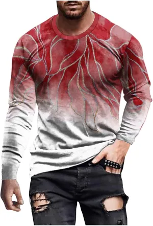 Muscularfit Long Sleeve Tee Shirts for Men Graphic Marble Print Casual Pullover Big and Tall Crewneck Sweatshirts Sports Tees
