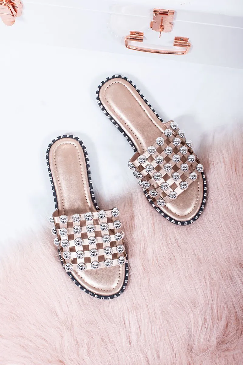 Natalya Champagne Cage Silver Stud Detail Mule Slider Sandals