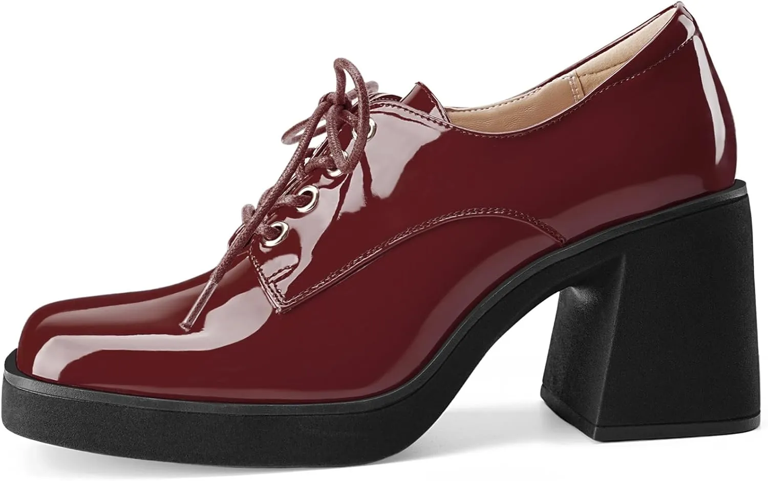 Oh Mispares Women's Chunky Heeled Oxfords Square Toe Platform Oxford Shoes for Women Lace-up Patent Leather Shoes Comfortable Business Dress Pump Shoes for Work