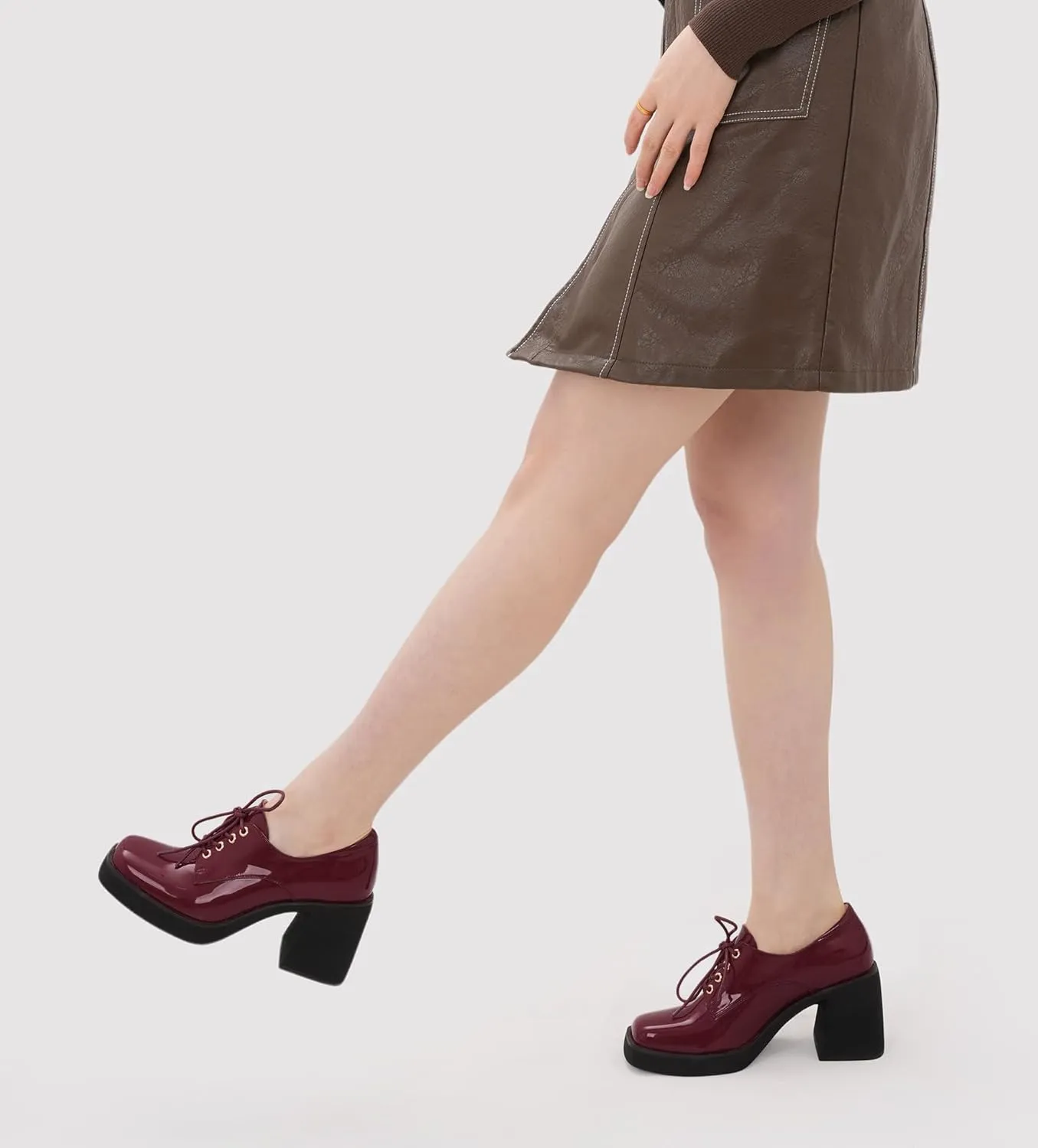 Oh Mispares Women's Chunky Heeled Oxfords Square Toe Platform Oxford Shoes for Women Lace-up Patent Leather Shoes Comfortable Business Dress Pump Shoes for Work