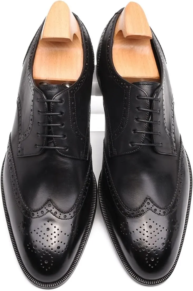 Oxford for men formal shoes handmade dress Italian Genuien grain leather luxury custom brogue wing tips round toe lace up shoes