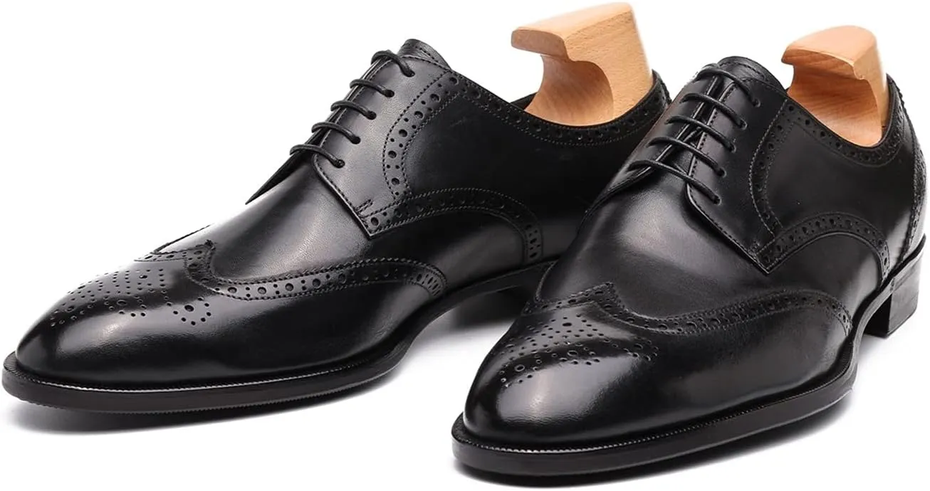 Oxford for men formal shoes handmade dress Italian Genuien grain leather luxury custom brogue wing tips round toe lace up shoes