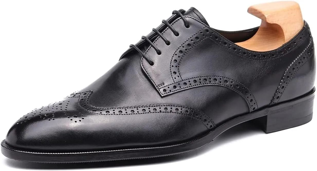 Oxford for men formal shoes handmade dress Italian Genuien grain leather luxury custom brogue wing tips round toe lace up shoes