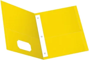 Oxford Two-Pocket Folders w/Fasteners, Yellow, Letter Size, 25 per Box (57709)