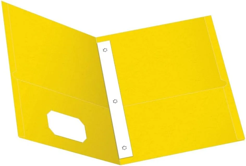 Oxford Two-Pocket Folders w/Fasteners, Yellow, Letter Size, 25 per Box (57709)