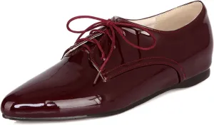 Patent Oxford Derby Women Pointed Toe Lace Up Shoes