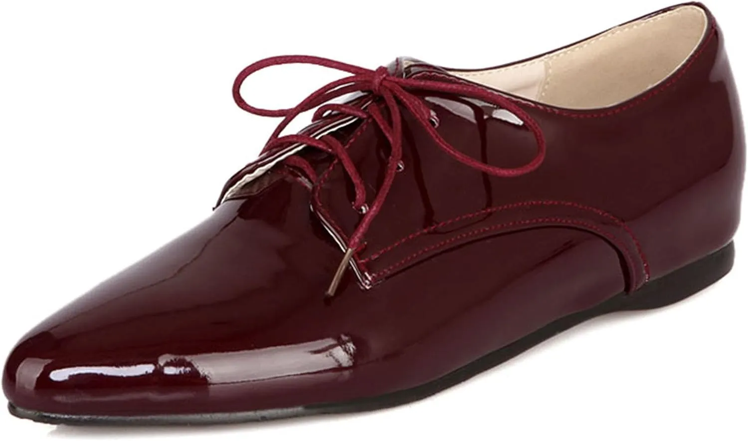 Patent Oxford Derby Women Pointed Toe Lace Up Shoes