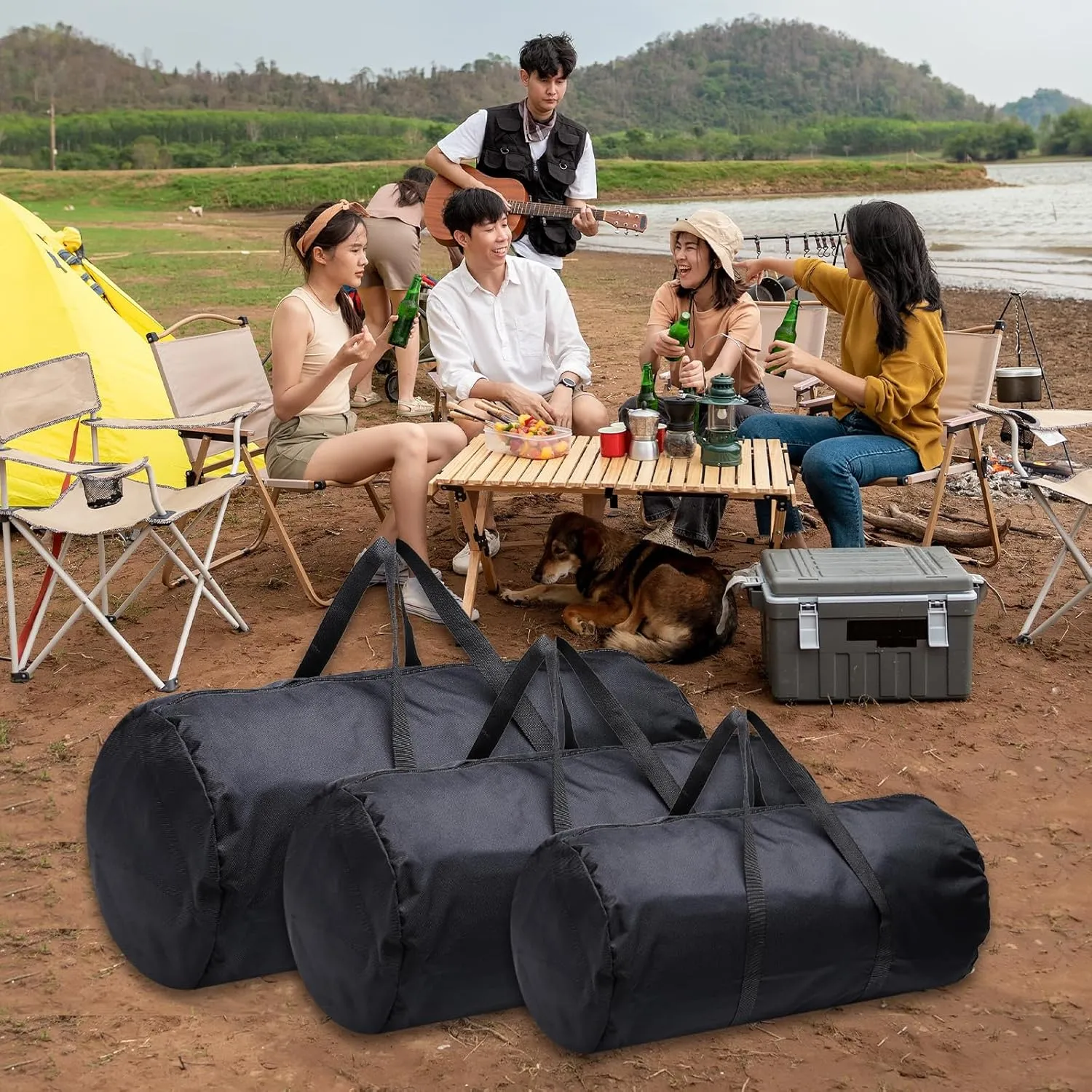 PATIKIL Folding Camping Chair Replacement Bag 17.7" x 11.8", Portable Camping Storage Tent Bag with Handle Strap for Outdoor Camping Hiking Travel, Black