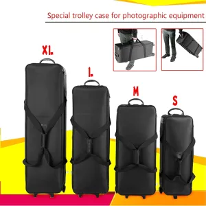 Photo Studio Equipment Trolley Case - Carrying Roller Bag with Padded Compartment and Wheels for Light Stand, Tripod, Strobe Light - Photographic Equipment Accessories