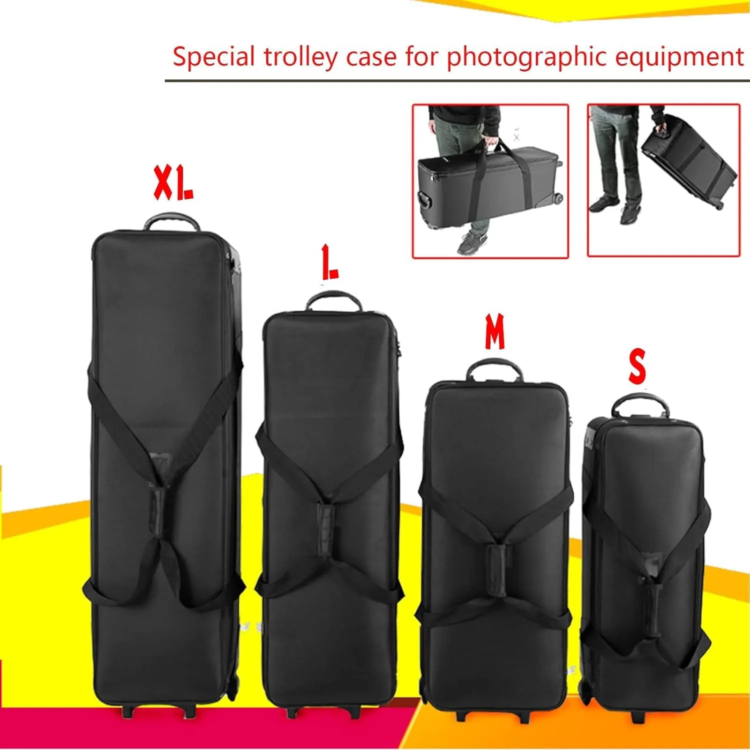 Photo Studio Equipment Trolley Case - Carrying Roller Bag with Padded Compartment and Wheels for Light Stand, Tripod, Strobe Light - Photographic Equipment Accessories