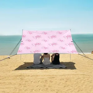 Pink Bows Pattern Beach Camping Tent Sun Shelter for Whole Family, Beach Shade Canopy with UPF50  UV Protection,Easy Set Up and Carry,Outdoor Shade for Trips, Fishing, Backyard Fun Picnics