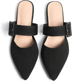 Pointed Toe Mules for Women Flats，Wide Width Mules，Slip On Mules Backless，Black Size 9.5