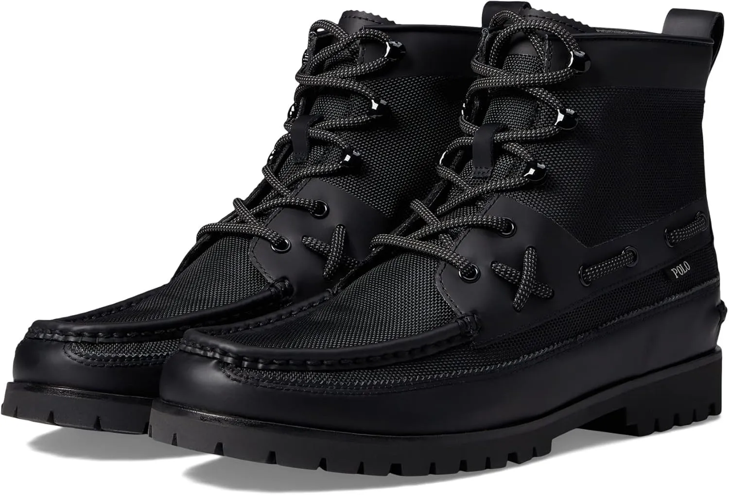 Polo Ralph Lauren Men's Ranger Mid Leather & Oxford Sneaker Boot Fashion, Black, 11.5