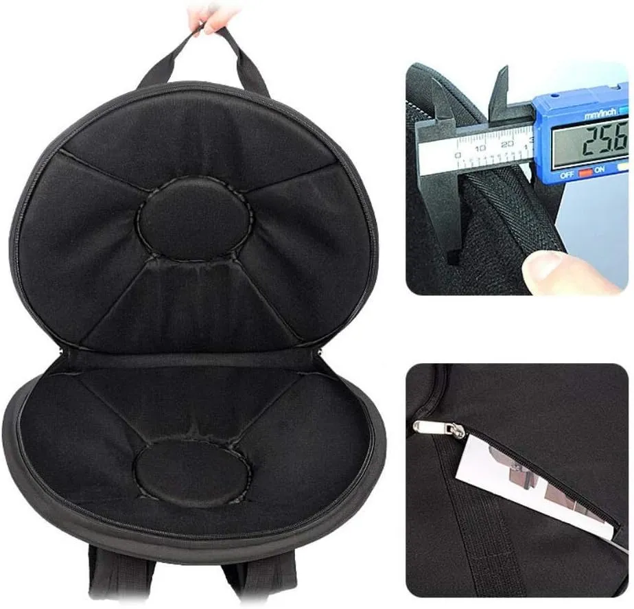Professional 25inch Inner HANDPAN Case 23inch HandPan Bag Shoulders Hand-held Steel Tongue Drum Bag HandPan Box Composite Leather Shock Absorption Backpack (23inch Thick Black HandPan Cover)