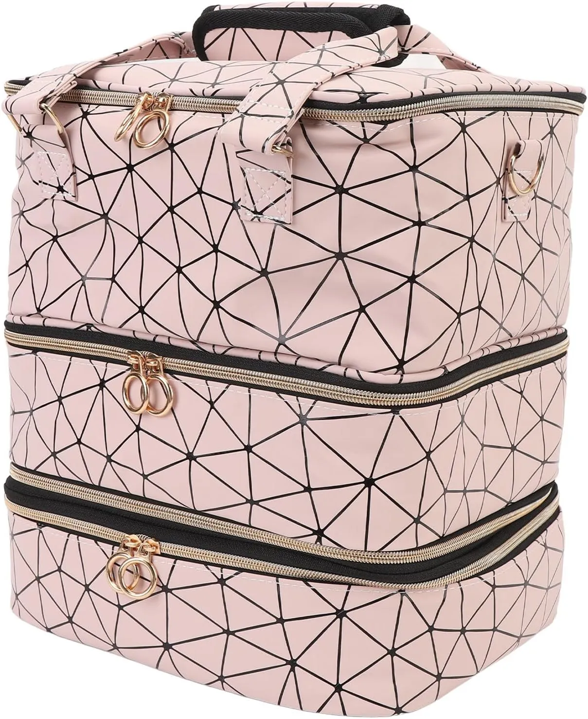 Professional Nail Bag Organizer Case, 3 Layer Detachable Nail Polish Storage Bag for Manicure Tools, Large Capacity Pu Leather Makeup Artist Shoulder Bag (33X24x28cm)