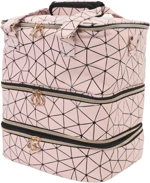 Professional Nail Bag Organizer Case, 3 Layer Detachable Nail Polish Storage Bag for Manicure Tools, Large Capacity Pu Leather Makeup Artist Shoulder Bag (33X24x28cm)