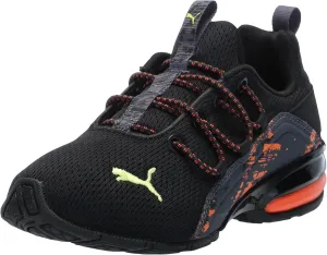 PUMA Cross Training Shoes Axelion Mesh Sneaker, 11 US Unisex Little Kid, Black-Flame Flicker-Lime Smash
