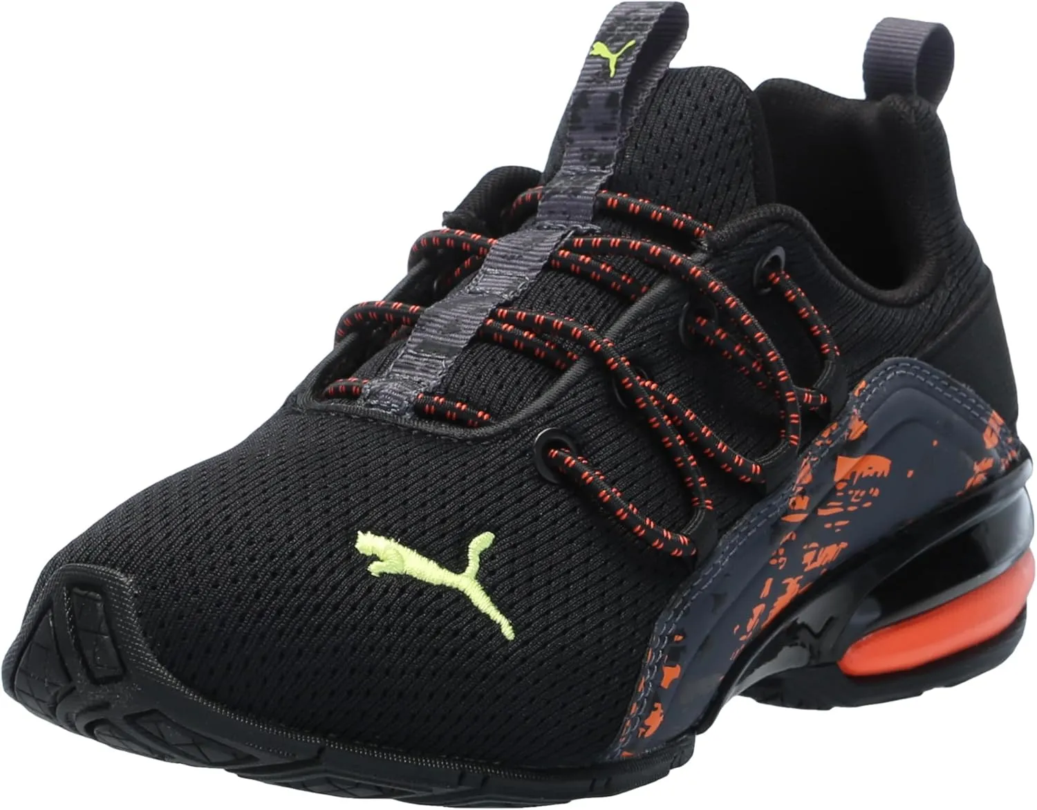 PUMA Cross Training Shoes Axelion Mesh Sneaker, 11 US Unisex Little Kid, Black-Flame Flicker-Lime Smash