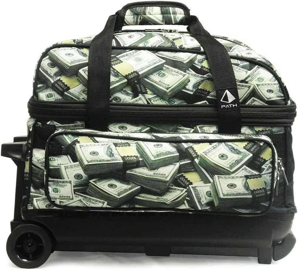 Pyramid Deluxe Double Roller 2 Ball Bowling Bag with Large Separate Shoe Compartment (Up To 2 Pairs Of Shoes) and Accessory Pockets, Sturdy Square Handle - Extends to 40" - Pro Options Available