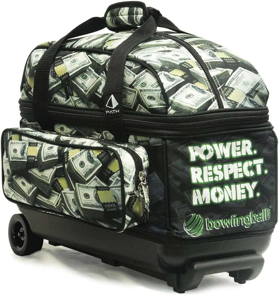 Pyramid Deluxe Double Roller 2 Ball Bowling Bag with Large Separate Shoe Compartment (Up To 2 Pairs Of Shoes) and Accessory Pockets, Sturdy Square Handle - Extends to 40" - Pro Options Available